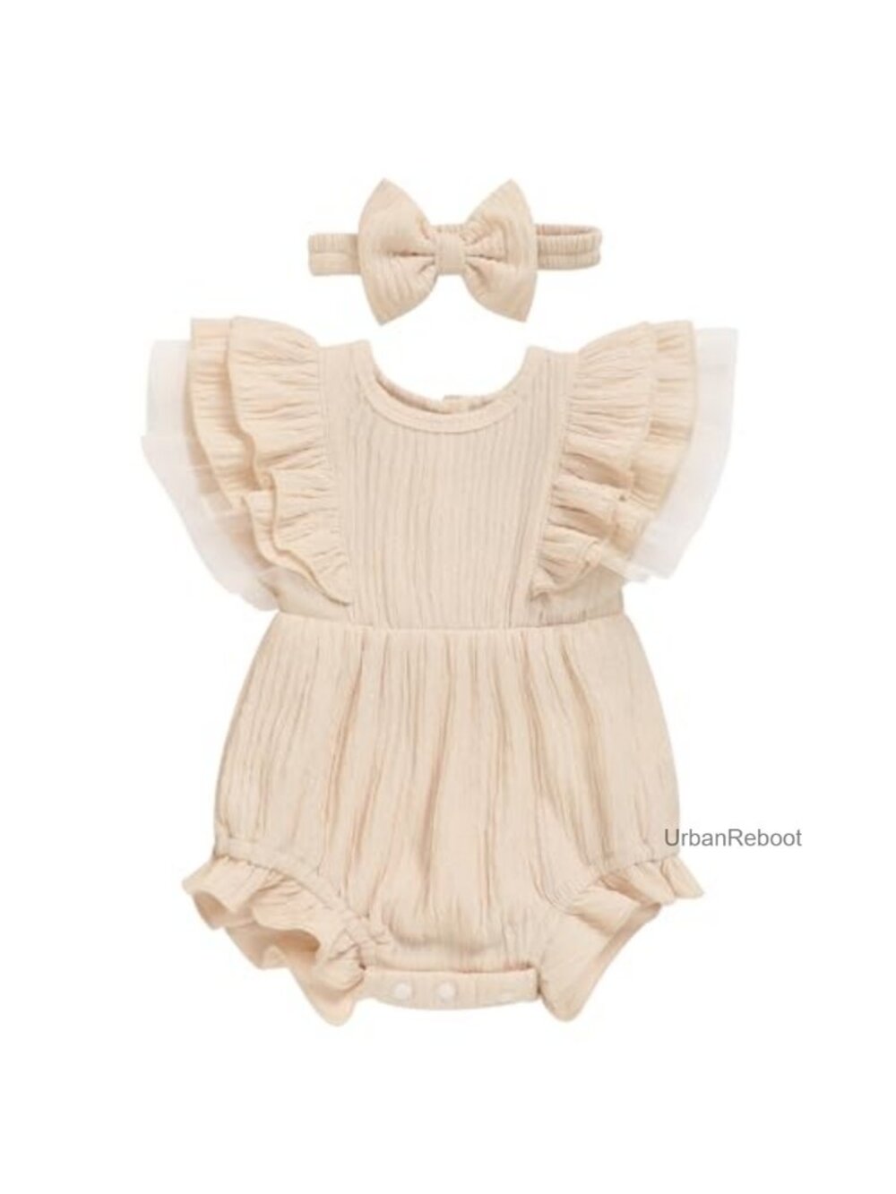 Polyester Sleeveless Ruffle Bubble Romper with Headband for Baby Girls